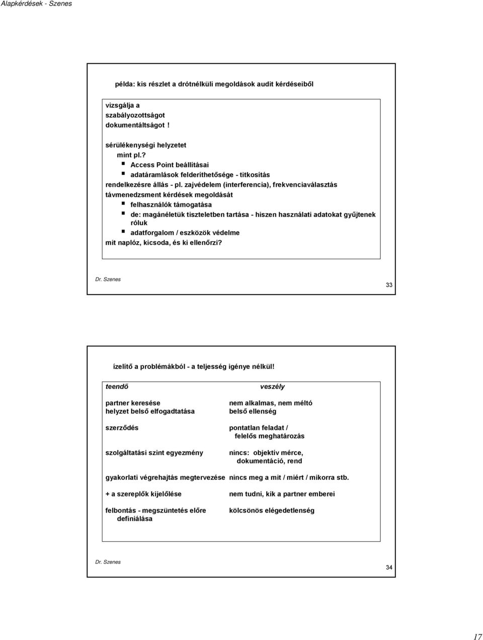 zajvédelem (interferencia), frekvenciaválasztás távmenedzsment kérdések megoldását felhasználók támogatása de: magánéletük tiszteletben tartása - hiszen használati adatokat gyűjtenek róluk