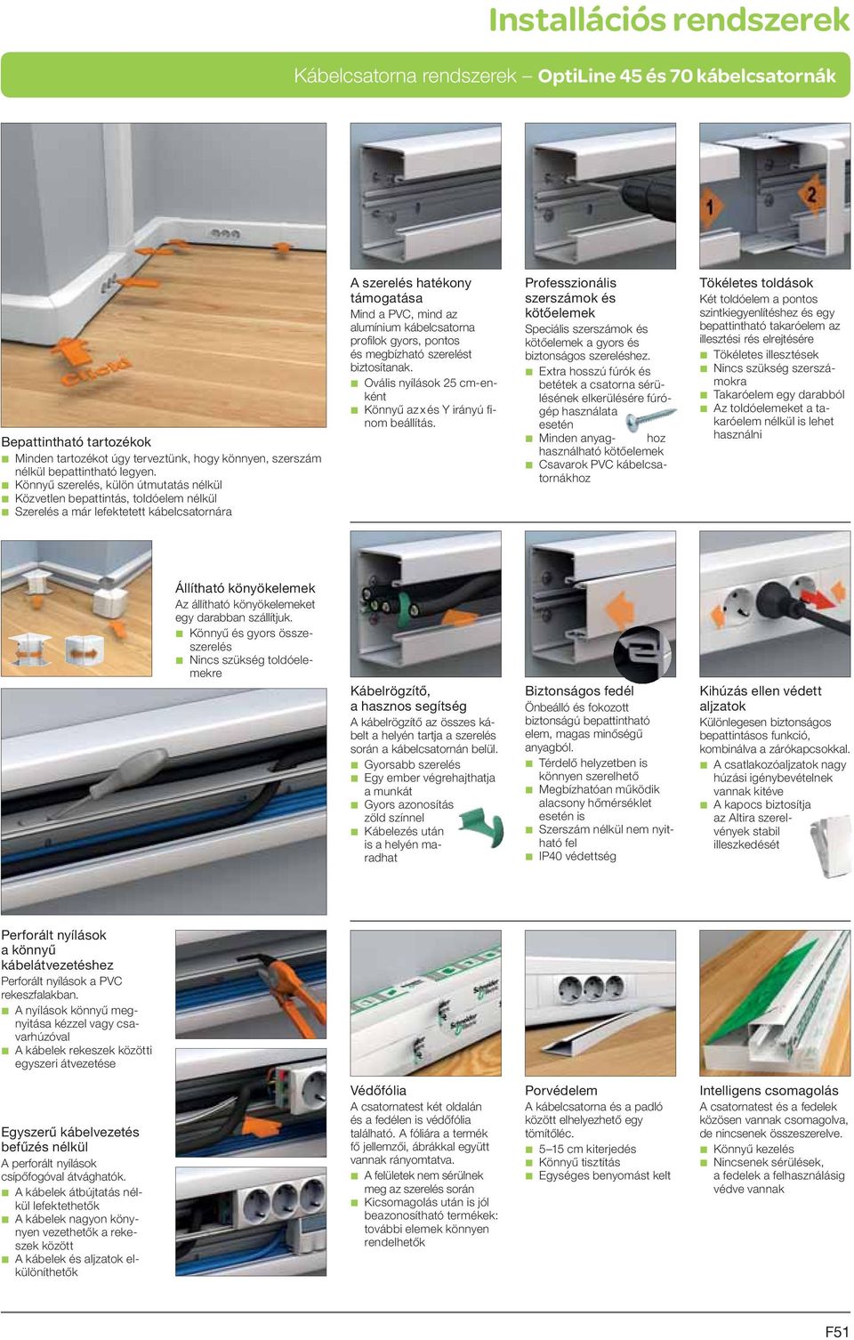kábelcsatorna profilok gyors, pontos és megbízható szerelést biztosítanak. b Ovális nyílások 25 cm-enként b Könnyű az x és Y irányú finom beállítás.
