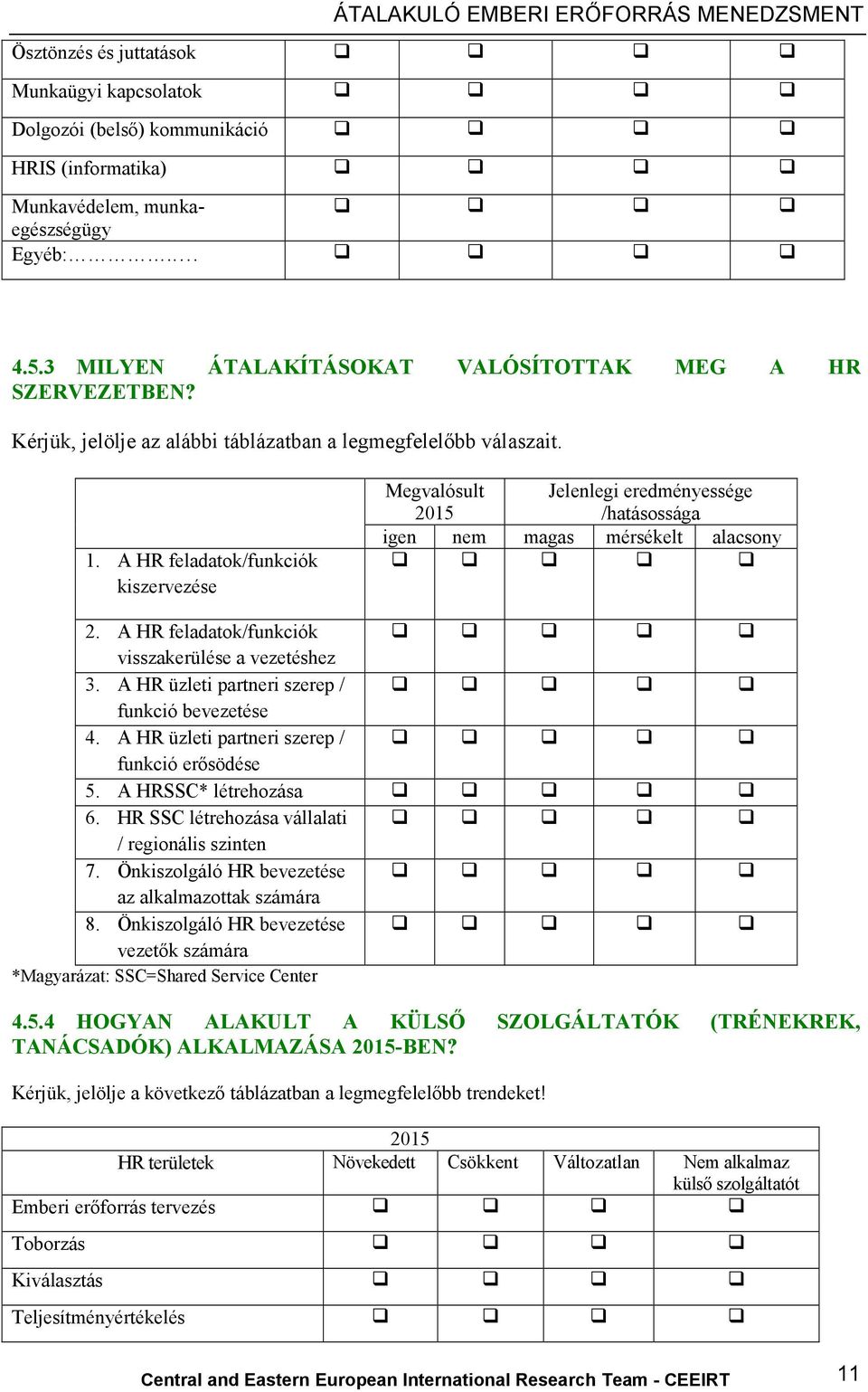 A HR feladatok/funkciók visszakerülése a vezetéshez 3. A HR üzleti partneri szerep / funkció bevezetése 4. A HR üzleti partneri szerep / funkció erősödése 5. A HRSSC* létrehozása 6.