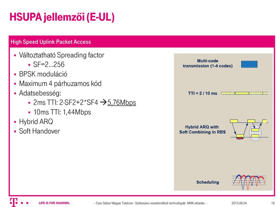 2-SF2+2*SF4 5,76Mbps 10ms TTI: 1,44Mbps Hybrid ARQ Soft Handover Cser Gábor