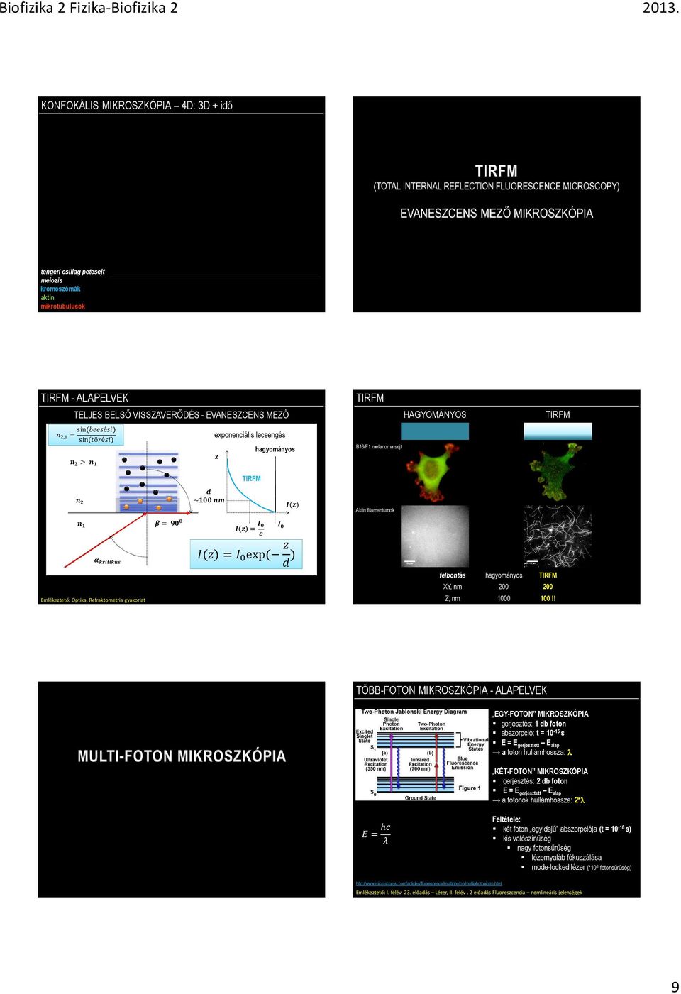 ! TÖBB-FOTON MIKROSZKÓPIA - ALAPELVEK EGY-FOTON MIKROSZKÓPIA gerjesztés: 1 db foton abszorpció: t = 10-15 s E = E gerjesztett E alap a foton hullámhossza: λ KÉT-FOTON MIKROSZKÓPIA gerjesztés: 2 db