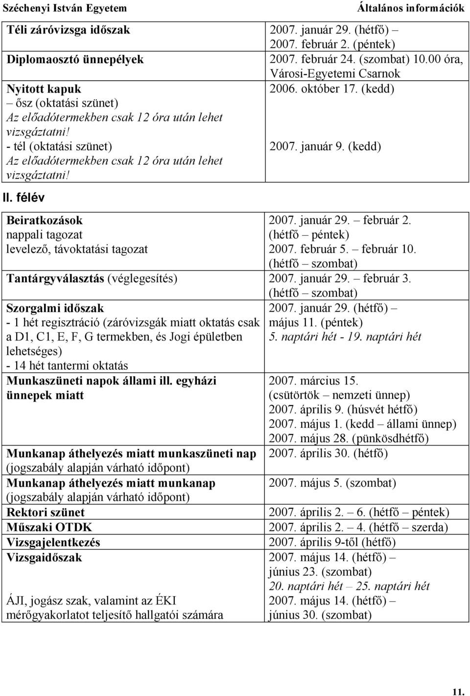 (kedd) Az előadótermekben csak 12 óra után lehet vizsgáztatni! II. félév Beiratkozások 2007. január 29. február 2. nappali tagozat (hétfő péntek) levelező, távoktatási tagozat 2007. február 5.