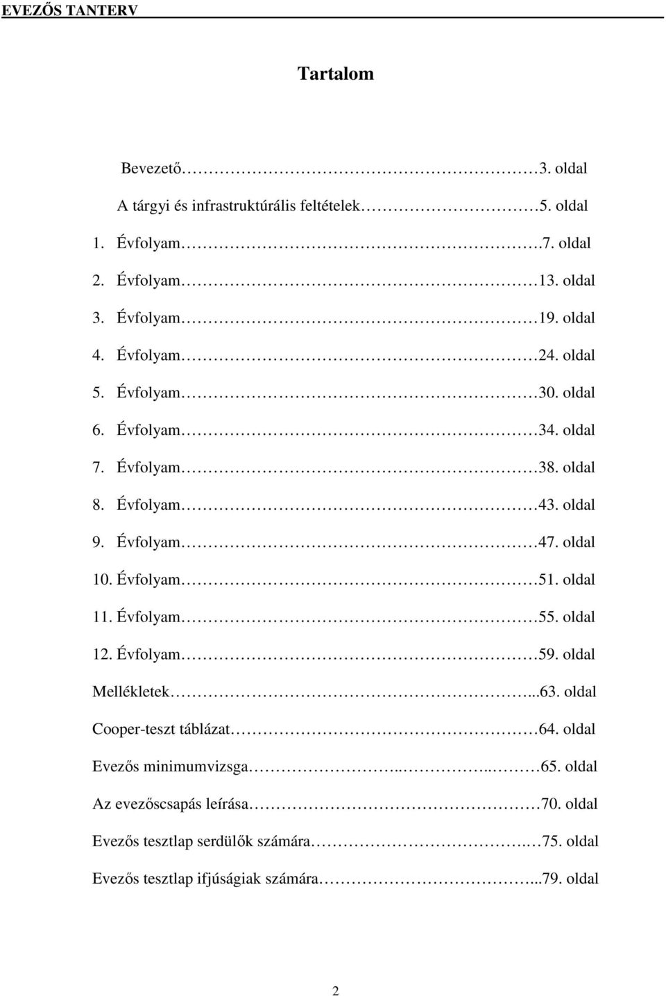 oldal 10. Évfolyam 51. oldal 11. Évfolyam 55. oldal 12. Évfolyam 59. oldal Mellékletek...63. oldal Cooper-teszt táblázat 64.