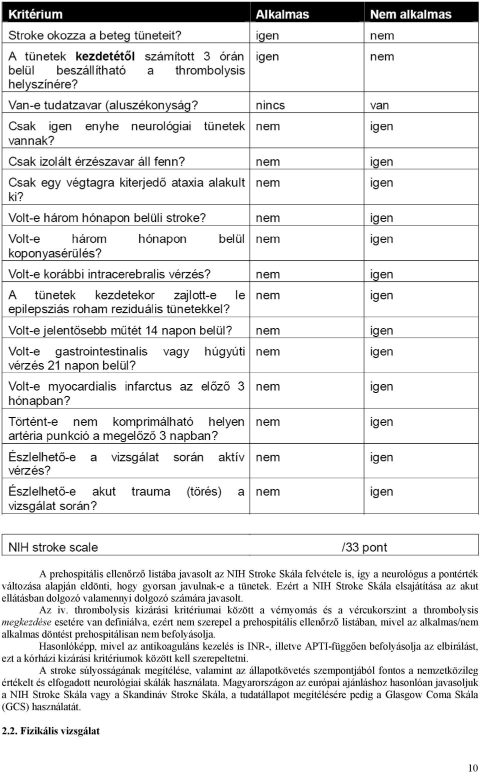 thrombolysis kizárási kritériumai között a vérnyomás és a vércukorszint a thrombolysis megkezdése esetére van definiálva, ezért nem szerepel a prehospitális ellenőrző listában, mivel az alkalmas/nem