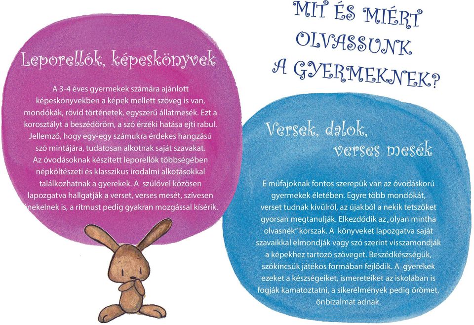 Az óvodásoknak készített leporellók többségében népköltészeti és klasszikus irodalmi alkotásokkal találkozhatnak a gyerekek.