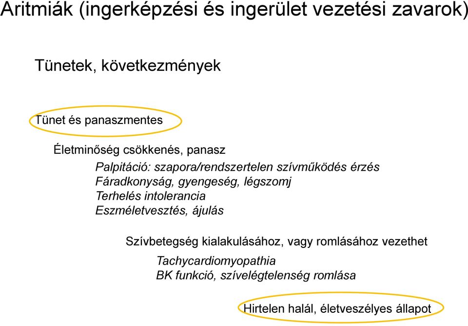 gyengeség, légszomj Terhelés intolerancia Eszméletvesztés, ájulás Szívbetegség kialakulásához, vagy