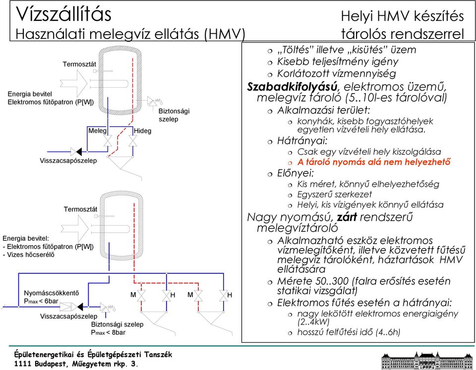 teljesítmény igény Korlátozott vízmennyiség Szabadkifolyású, elektromos üzemű, melegvíz tároló (5.