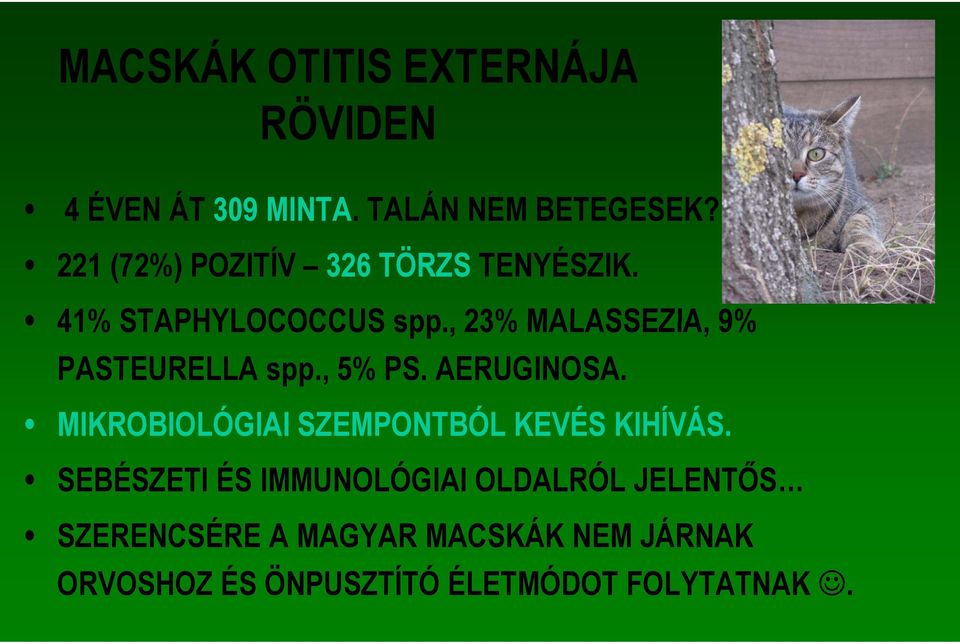 , 23% MALASSEZIA, 9% PASTEURELLA spp., 5% PS. AERUGINOSA.