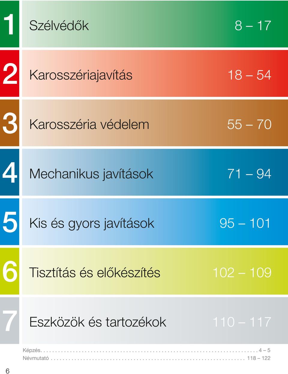 109 Eszközök és tartozékok 110 117 Képzés.......................... 4 5 Névmutató.