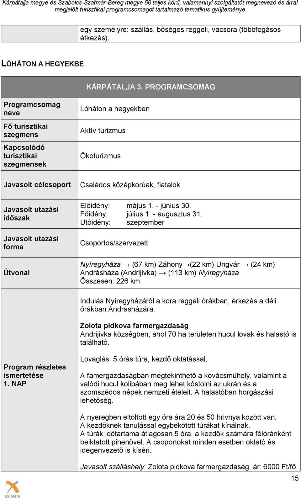 középkorúak, fiatalok Előidény: május 1. - június 30. Főidény: július 1. - augusztus 31.