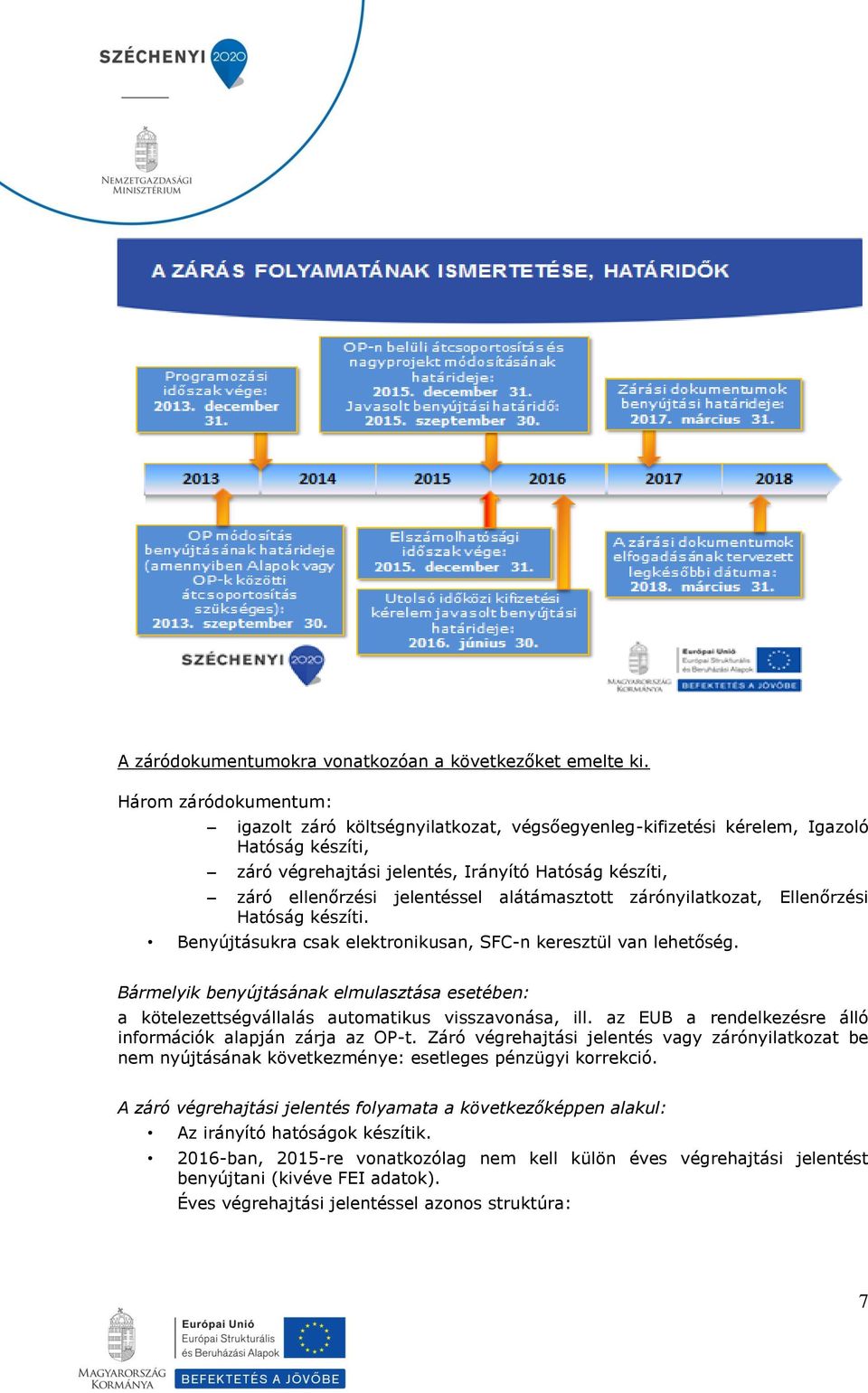 alátámasztott zárónyilatkozat, Ellenőrzési Hatóság készíti. Benyújtásukra csak elektronikusan, SFC-n keresztül van lehetőség.