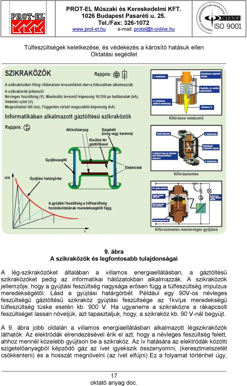 Például egy 90V-os névleges feszültségű gáztöltésű szikraköz gyújtási feszültsége az 1kv/µs meredekségű túlfeszültség tüske esetén kb. 900 V.