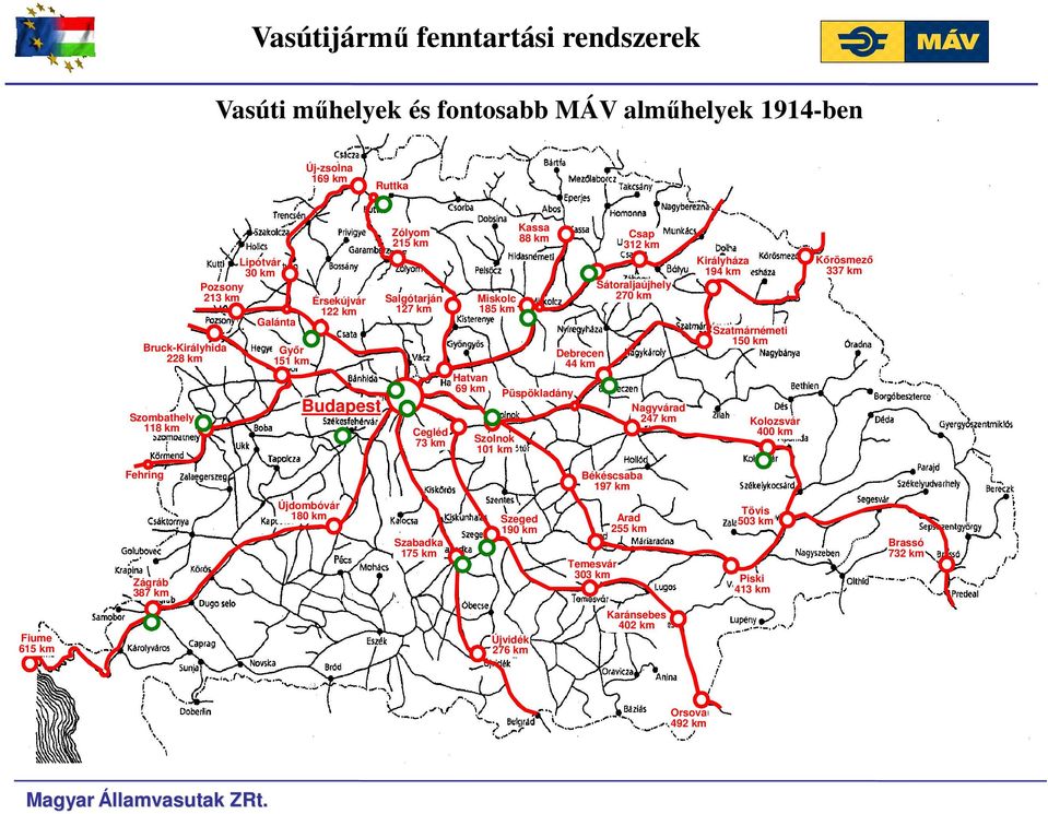 Debrecen 44 km Csap 312 km Sátoraljaújhely 270 km Királyháza 194 km Szatmárnémeti 150 km Nagyvárad 247 km Kolozsvár 400 km Kőrösmező 337 km Fehring Békéscsaba 197 km Zágráb