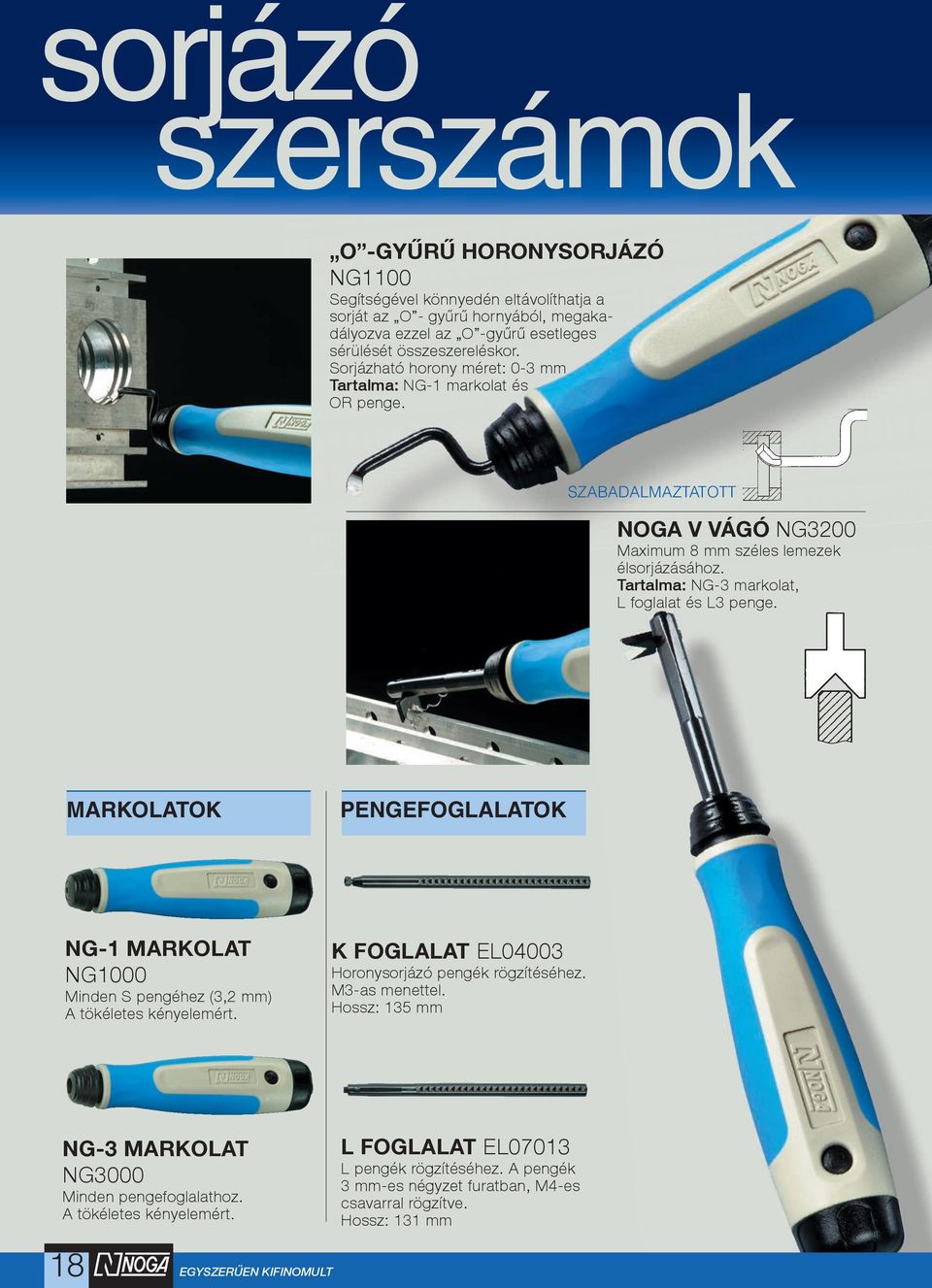 MARKOLATOK PENGEFOGLALATOK NG-1 markolat NG1000 Minden S pengéhez (3,2 mm) A tökéletes kényelemért. K foglalat EL04003 Horonysorjázó pengék rögzítéséhez. M3-as menettel.