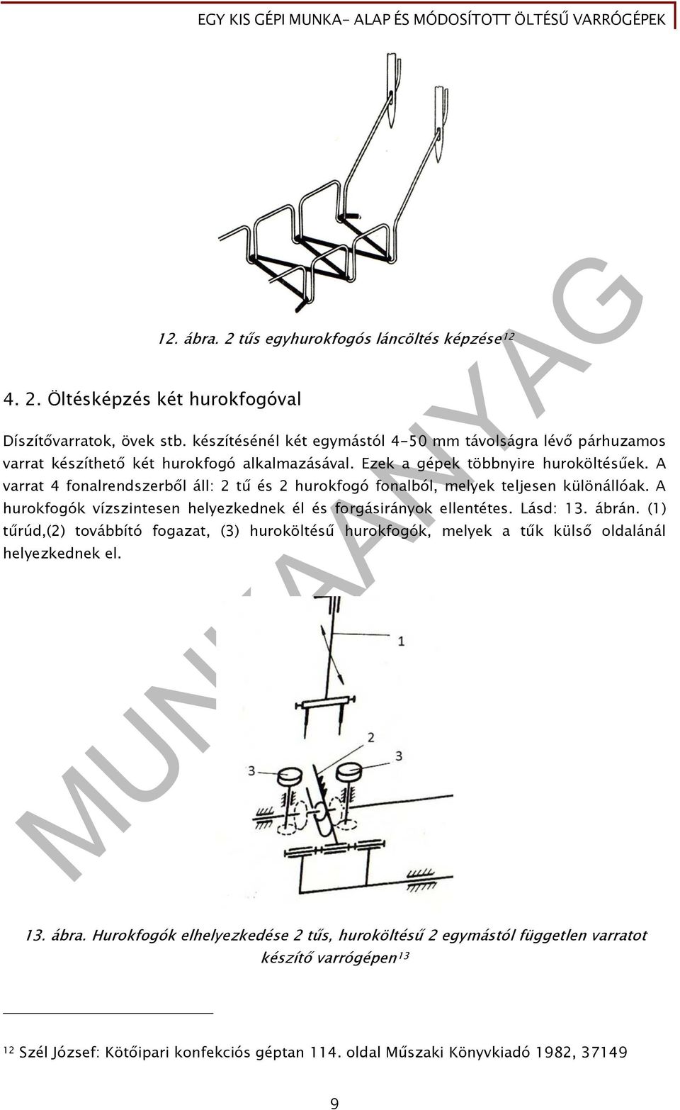 A varrat 4 fonalrendszerből áll: 2 tű és 2 hurokfogó fonalból, melyek teljesen különállóak. A hurokfogók vízszintesen helyezkednek él és forgásirányok ellentétes. Lásd: 13. ábrán.