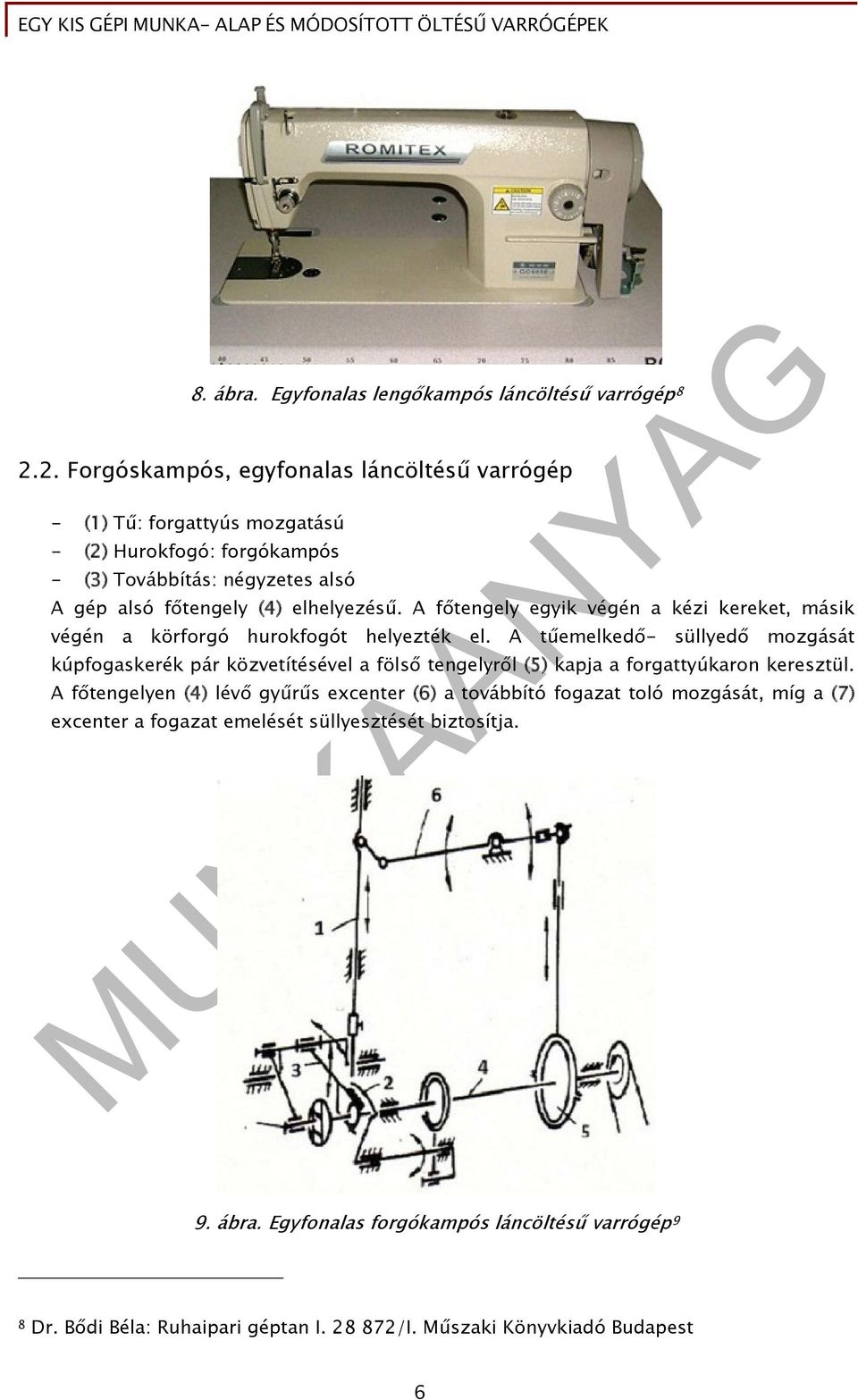 A főtengely egyik végén a kézi kereket, másik végén a körforgó hurokfogót helyezték el.