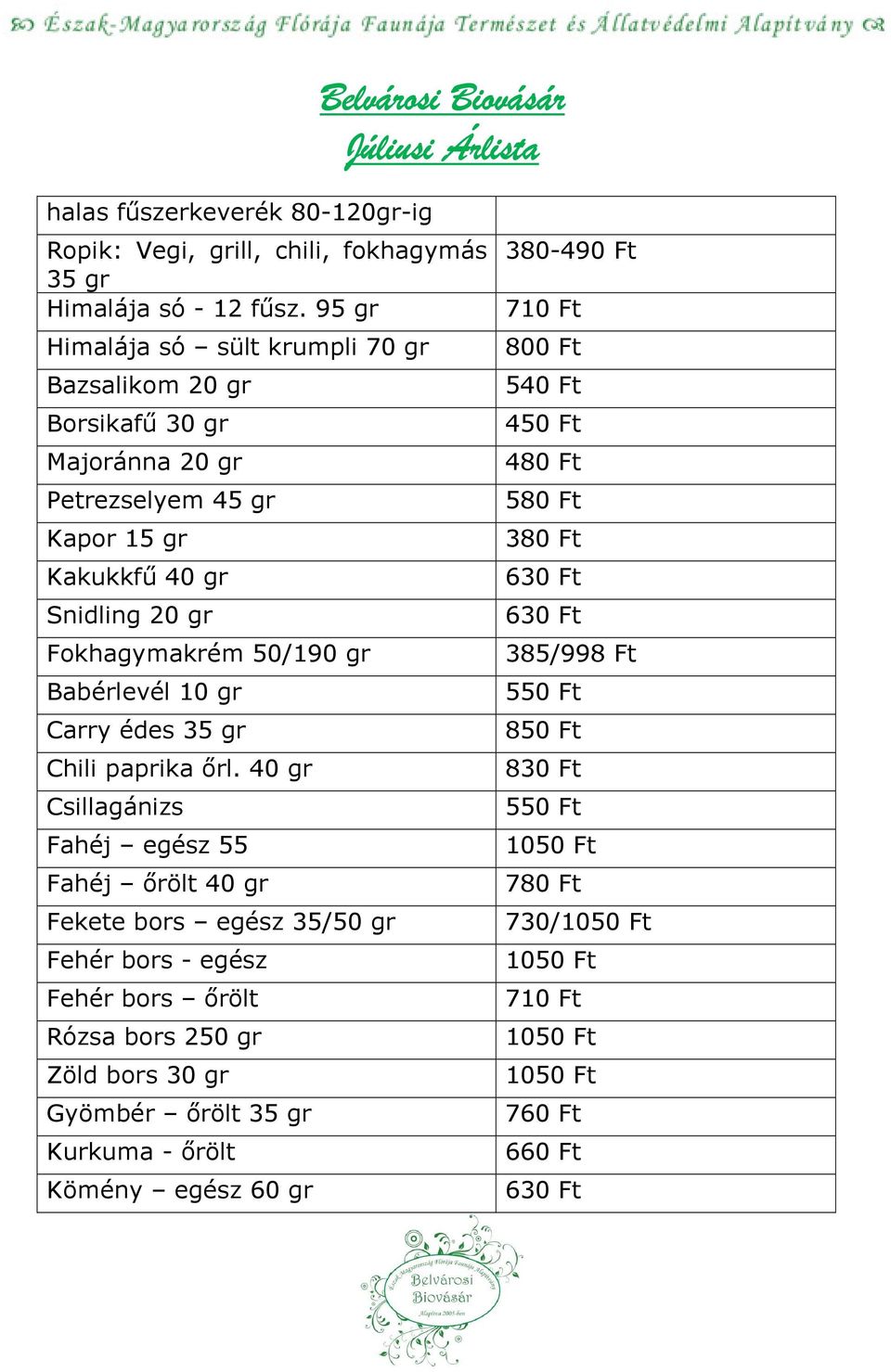 Babérlevél 10 gr Carry édes 35 gr Chili paprika ırl.