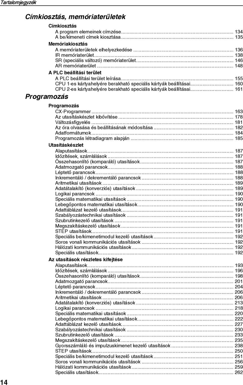 .. 155 CPU 1-es kártyahelyére berakható speciális kártyák beállításai... 160 CPU 2-es kártyahelyére berakható speciális kártyák beállításai... 161 Programozás Programozás CX-Programmer.