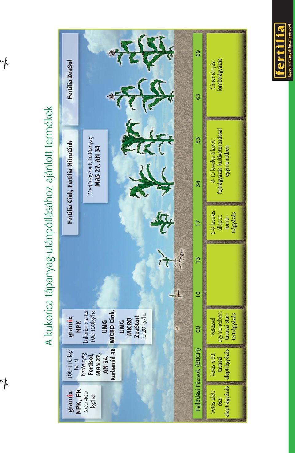 AN 34 Fertilia ZeaSol Fejlődési Fázisok (BBCH) 00 10 13 17 34 53 63 69 Vetés előtt: őszi alaptrágyázás Vetés előtt: tavaszi alaptrágyázás Vetéssel