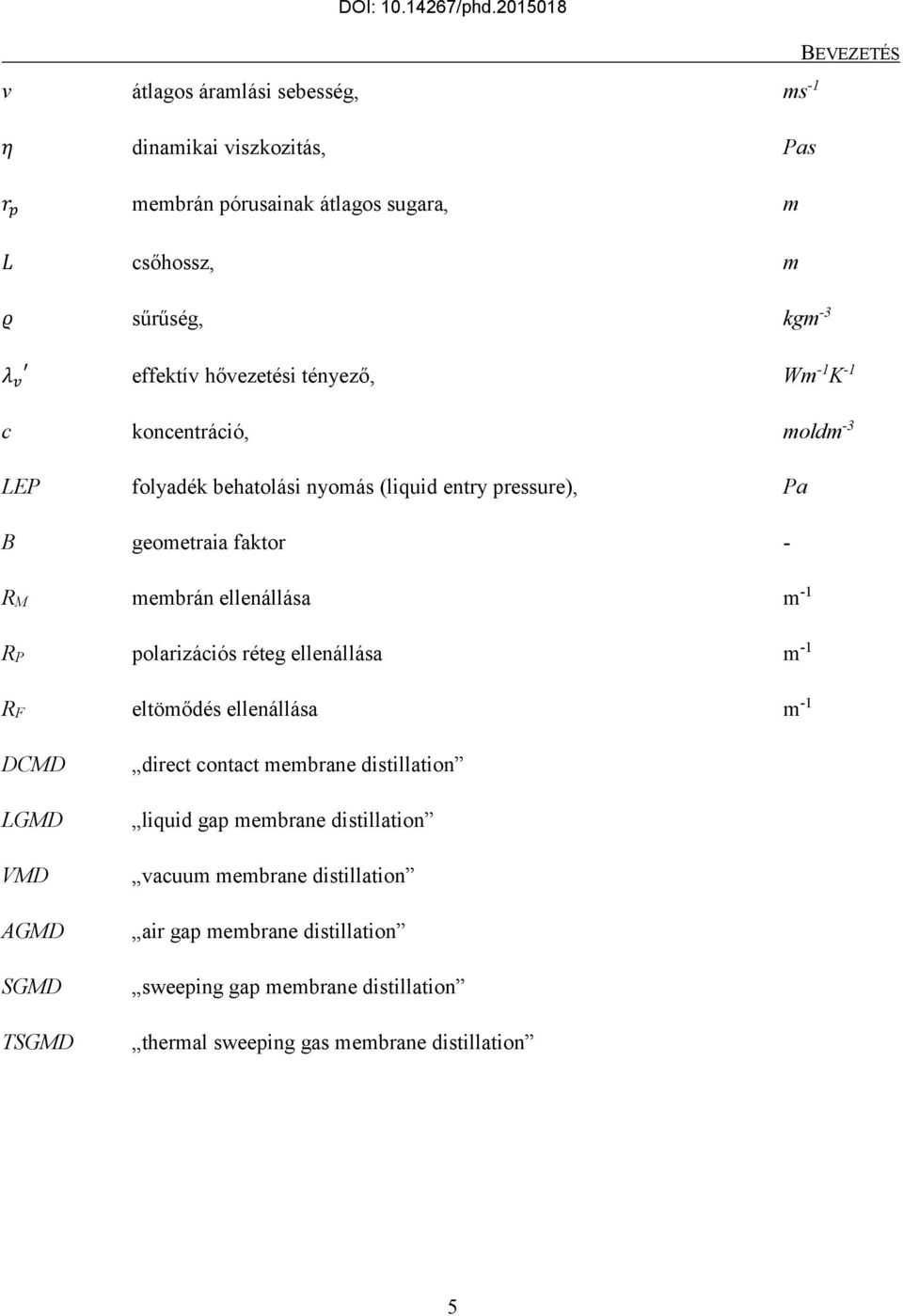 ellenállása m -1 RP polarizációs réteg ellenállása m -1 RF eltömődés ellenállása m -1 DCMD LGMD VMD AGMD SGMD TSGMD direct contact membrane distillation