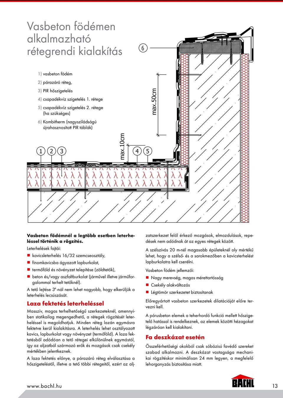 Leterhelések fajtái: kavicsleterhelés 16/32 szemcseosztály, finomkavicsba ágyazott lapburkolat, termőföld és növényzet telepítése (zöldtetők), beton és/vagy aszfaltburkolat (járművel illetve