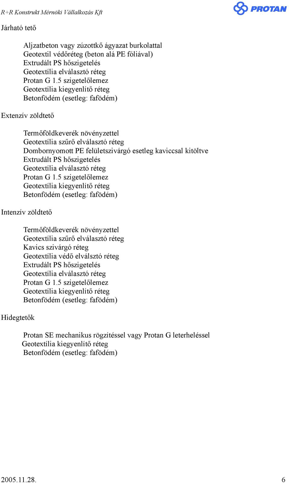 kaviccsal kitöltve Intenzív zöldtető Hidegtetők Kavics szivárgó réteg Geotextília