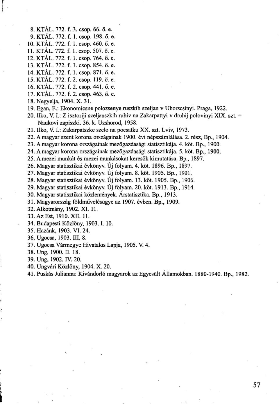 : Ekonomicsne polozsenye ruszkih szeljan v Uhorscsinyi. Prága, 1922. 20. Ilko, V. I.: Z isztoriji szeljanszkih ruhiv na Zakarpattyi v dnihij polovinyi XIX. szt. = Naukovi zapiszki. 36. k.