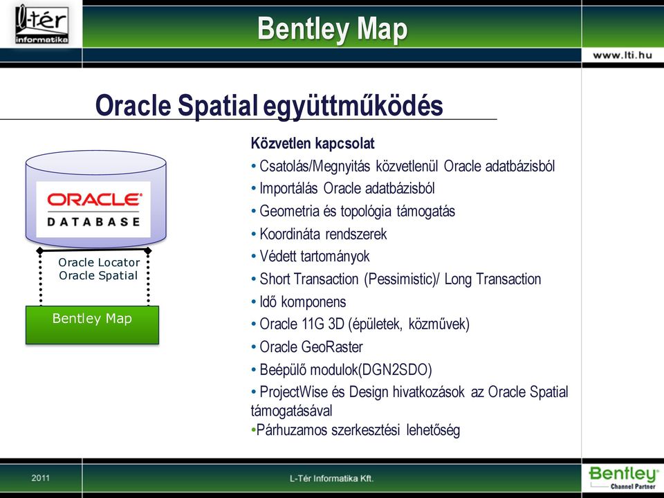 tartományok Short Transaction (Pessimistic)/ Long Transaction Idő komponens Oracle 11G 3D (épületek, közművek) Oracle