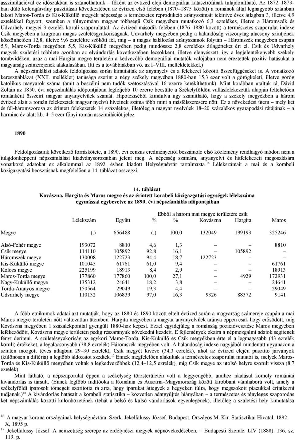 természetes reprodukció arányszámait tekintve éves átlagban 3, illetve 4,9 ezrelékkel fogyott, szemben a túlnyomóan magyar többségű Csík megyében mutatkozó 6,3 ezrelékes, illetve a Háromszék és