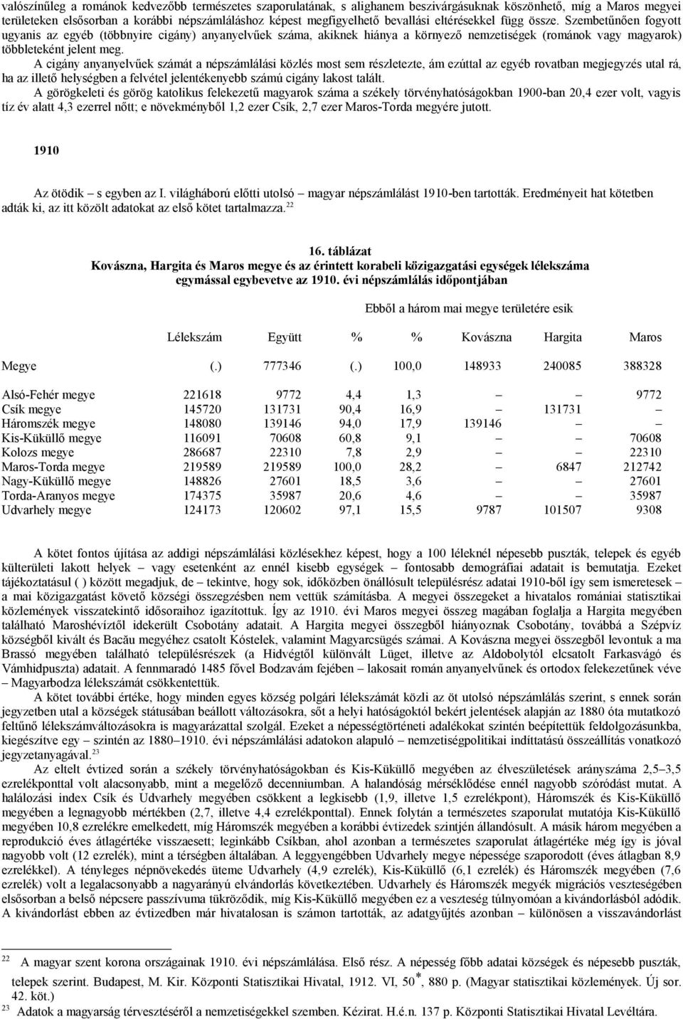 A cigány anyanyelvűek számát a népszámlálási közlés most sem részletezte, ám ezúttal az egyéb rovatban megjegyzés utal rá, ha az illető helységben a felvétel jelentékenyebb számú cigány lakost talált.