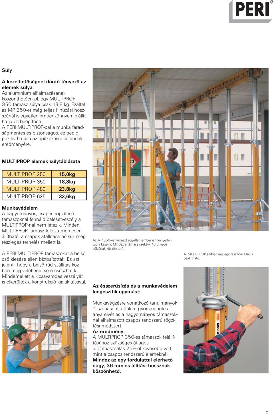 A PERI MULTIPROP-pal a munka fáradságmentes és biztonságos, ez pedig pozitív hatású az építkezésre és annak eredményére.