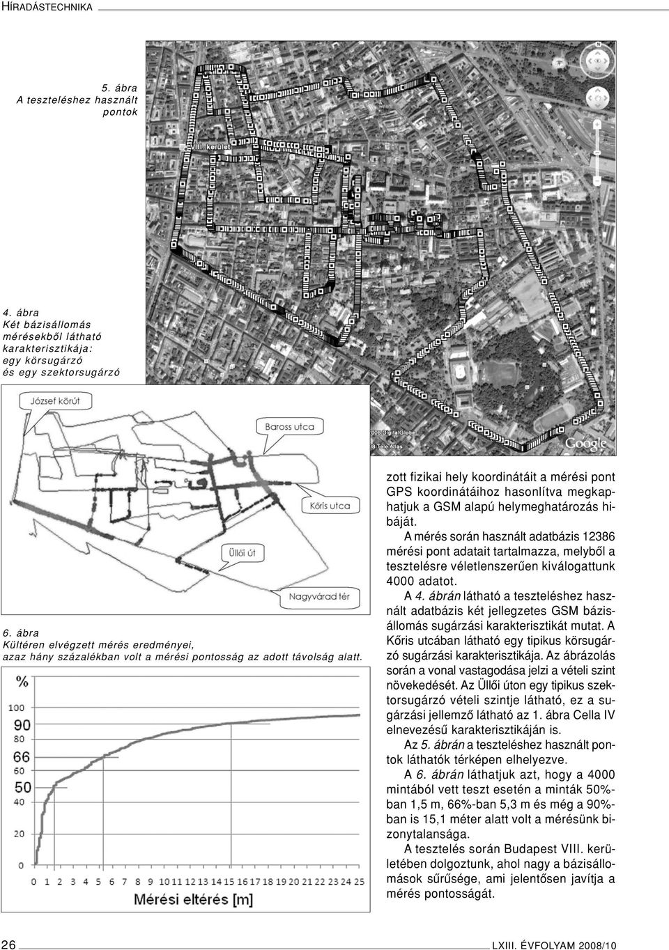 zott fizikai hely koordinátáit a mérési pont GPS koordinátáihoz hasonlítva megkaphatjuk a GSM alapú helymeghatározás hibáját.
