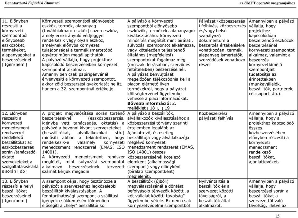 Előnyben részesíti a helyi beszállítókat beszerzéseinél [ Igen/nem ] Környezeti szempontból előnyösebb eszköz, termék, alapanyag (továbbiakban: eszköz): azon eszköz, amely erre irányuló védjeggyel