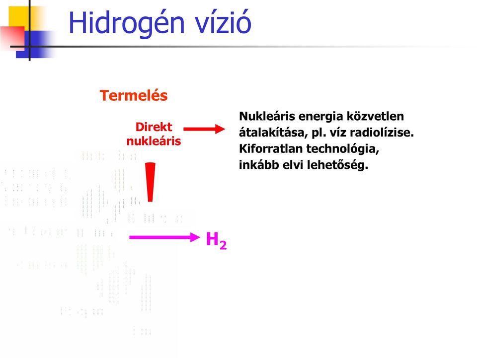Nukleáris energia közvetlen átalakítása, pl. víz radiolízise.