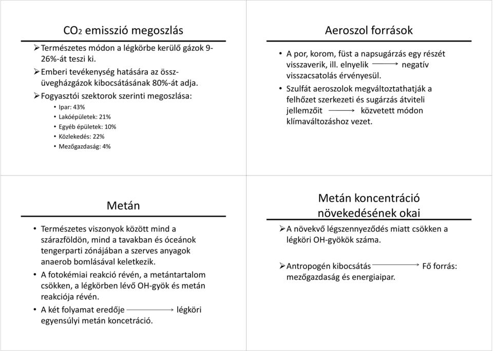 ill. elnyelik negatív visszacsatolás érvényesül. Szulfát aeroszolok megváltoztathatják a felhőzet szerkezeti és sugárzás átviteli jellemzőit közvetett módon klímaváltozáshoz vezet.