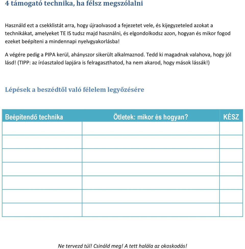 A végére pedig a PIPA kerül, ahányszor sikerült alkalmaznod. Tedd ki magadnak valahova, hogy jól lásd!