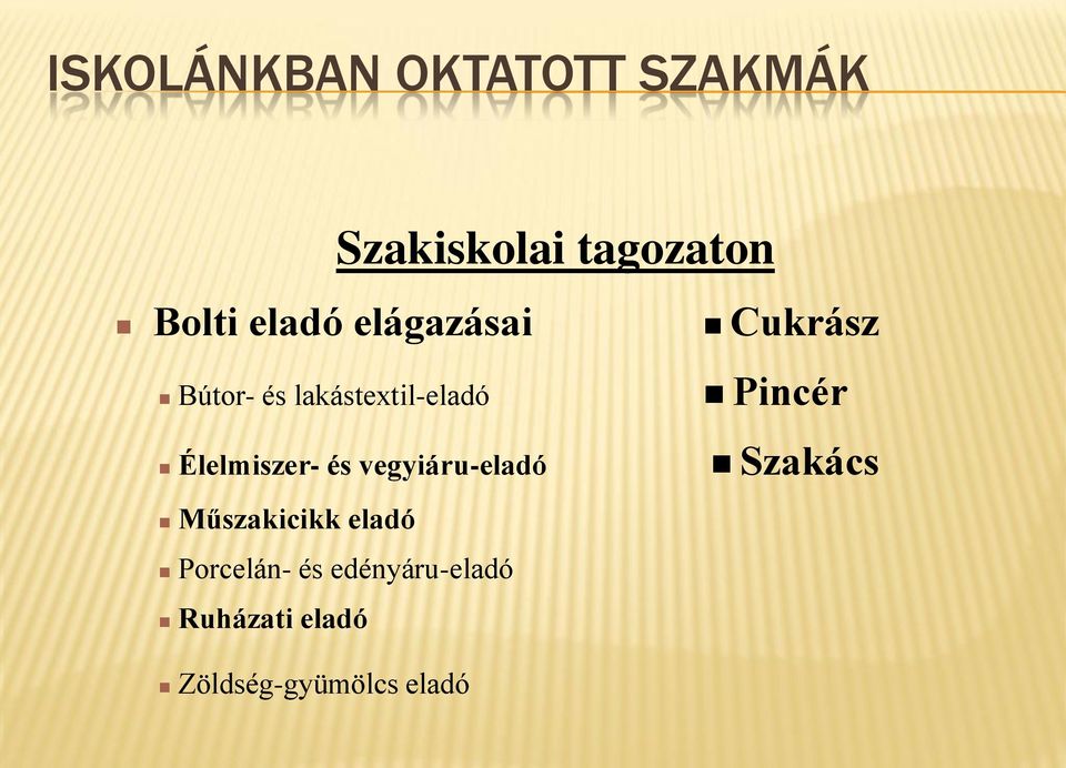 Élelmiszer- és vegyiáru-eladó Műszakicikk eladó Porcelán-