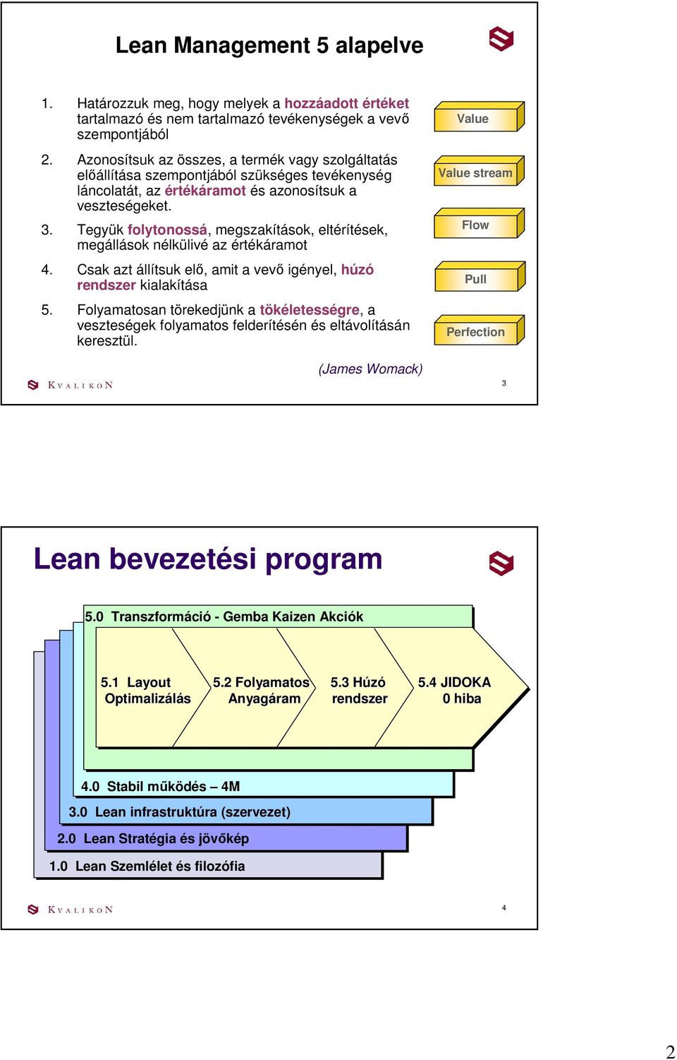 Tegyük folytonossá, megszakítások, eltérítések, megállások nélkülivé az értékáramot 4. Csak azt állítsuk elı, amit a vevı igényel, húzó rendszer kialakítása 5.