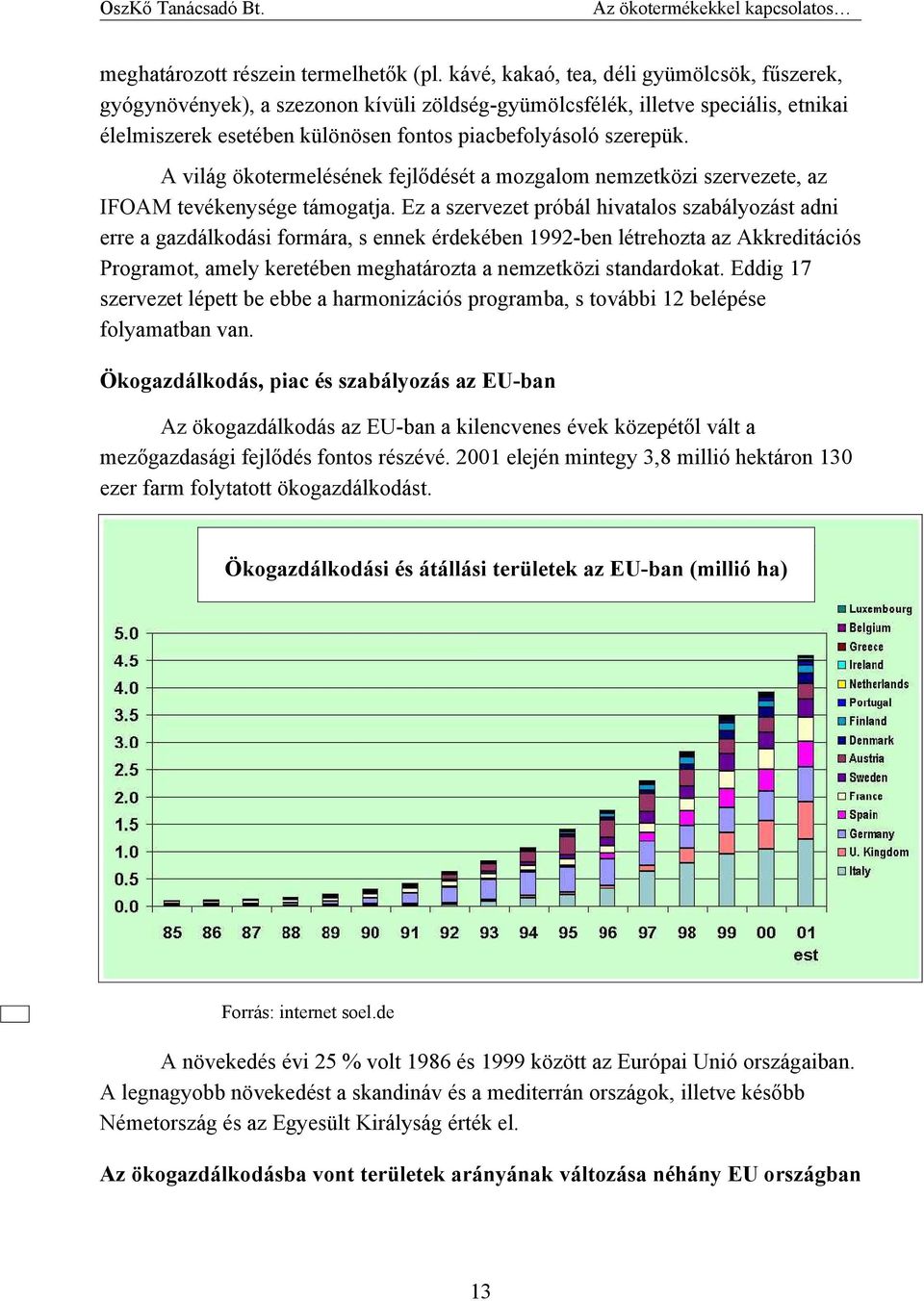 A világ ökotermelésének fejlődését a mozgalom nemzetközi szervezete, az IFOAM tevékenysége támogatja.