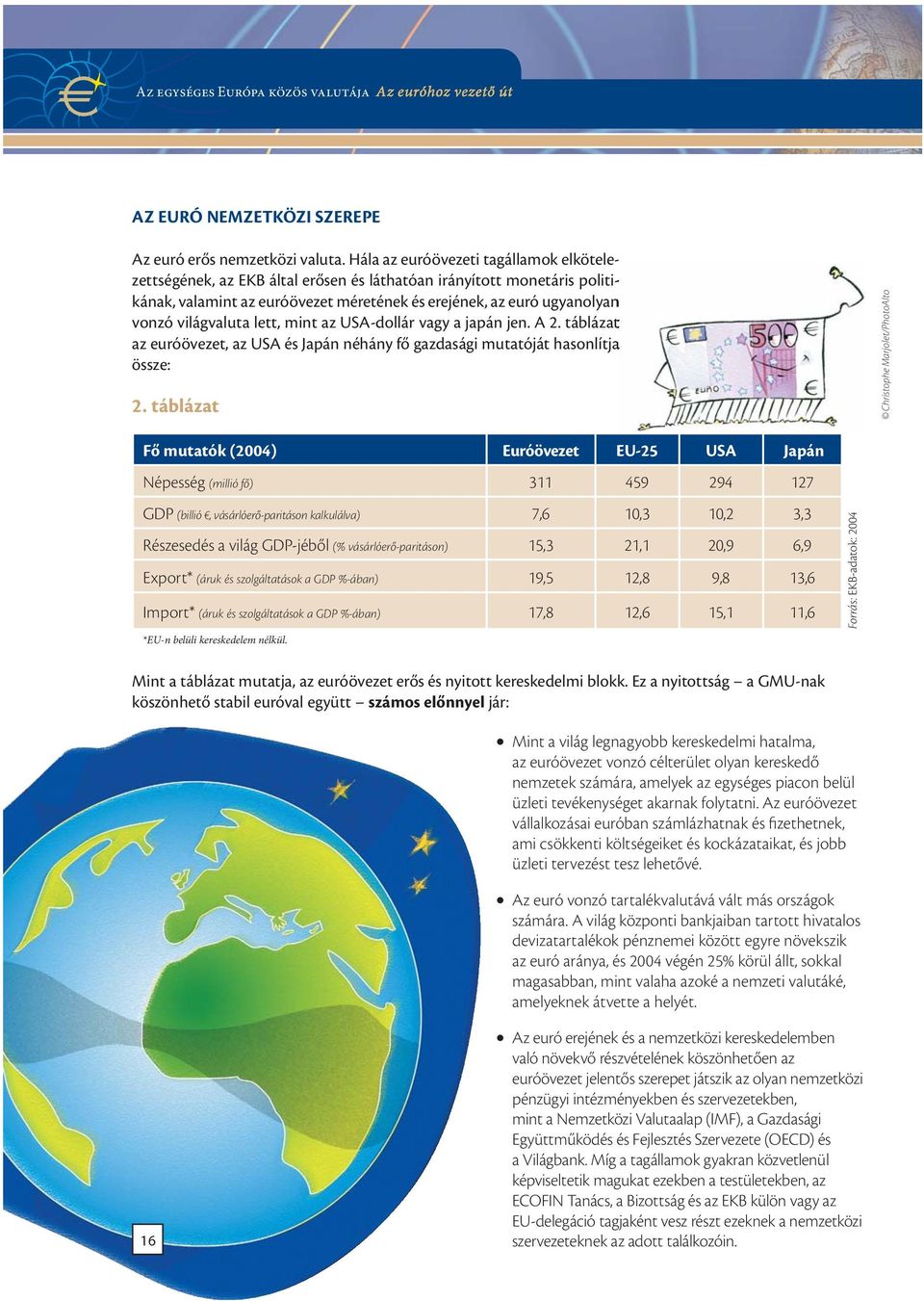 világvaluta lett, mint az USA-dollár vagy a japán jen. A 2. táblázat az euróövezet, az USA és Japán néhány fő gazdasági mutatóját hasonlítja össze: 2.