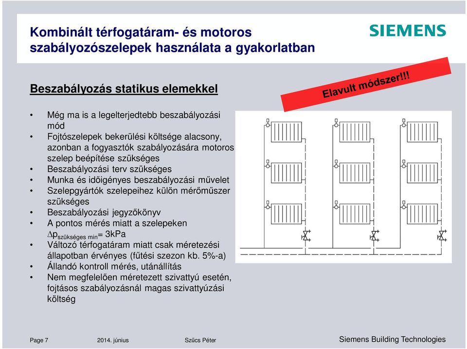 Szelepgyártók szelepeihez külön mér szer szükséges Beszabályozási jegyz könyv A pontos mérés miatt a szelepeken p szükséges min = 3kPa Változó térfogatáram miatt csak méretezési