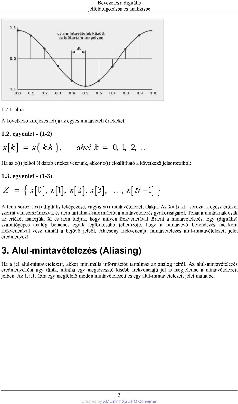 Az X={x[k]} sorozat k egész értékei szerint van sorszámozva, és nem tartalmaz információt a mintavételezés gyakoriságáról.