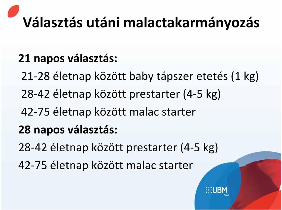 5 kg) 42 75 életnap között malac starter 28 napos választás: 28 42