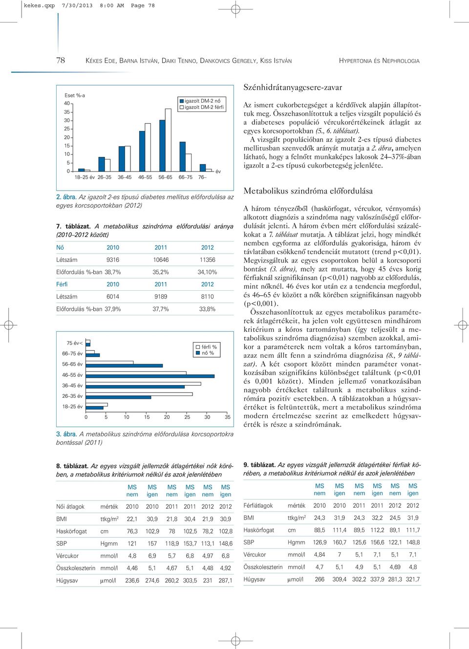 alapján állapítottuk meg. Összehasonlítottuk a teljes vizsgált populáció és a diabeteses populáció vércukorértékeinek átlagát az egyes korcsoportokban (5., 6. táblázat).