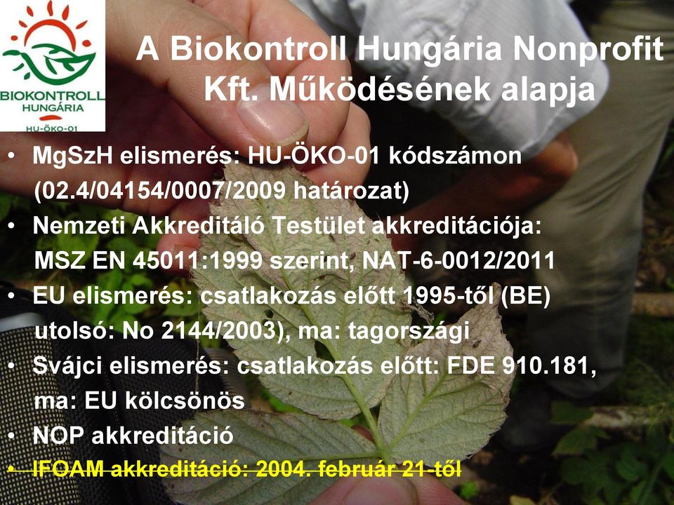 NAT-6-0012/2011 EU elismerés: csatlakozás előtt 1995-től (BE) utolsó: No 2144/2003), ma: tagországi