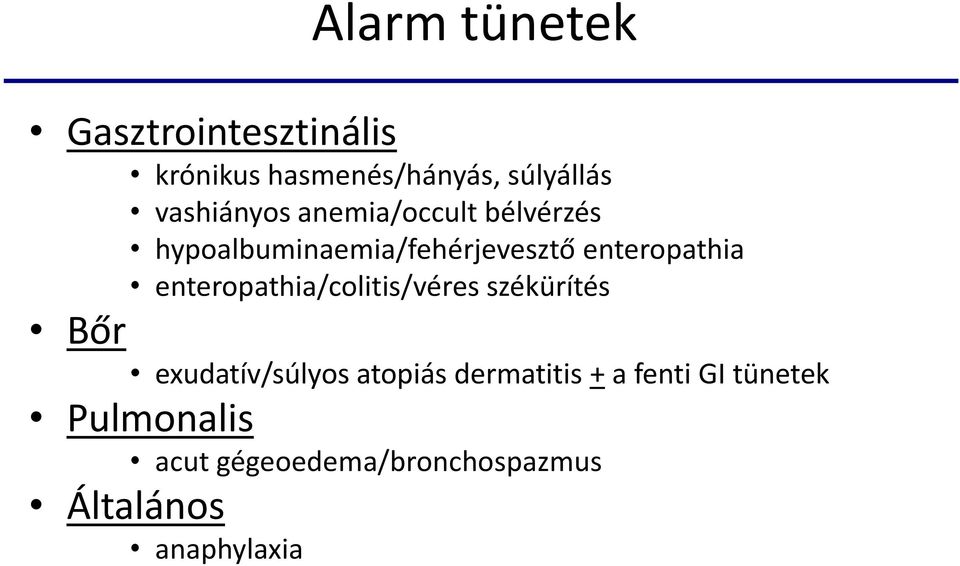 enteropathia enteropathia/colitis/véres székürítés Bőr exudatív/súlyos