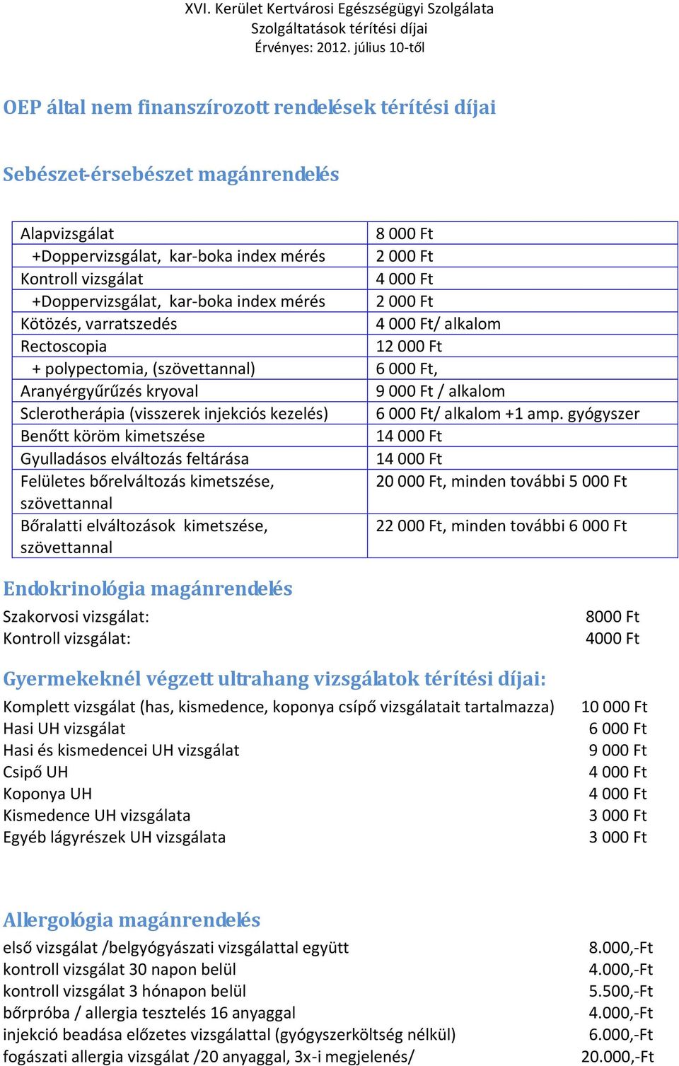 injekciós kezelés) / alkalom +1 amp.