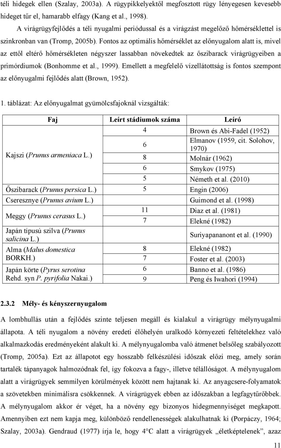 Fontos az optimális hőmérséklet az előnyugalom alatt is, mivel az ettől eltérő hőmérsékleten négyszer lassabban növekedtek az őszibarack virágrügyeiben a primórdiumok (Bonhomme et al., 1999).