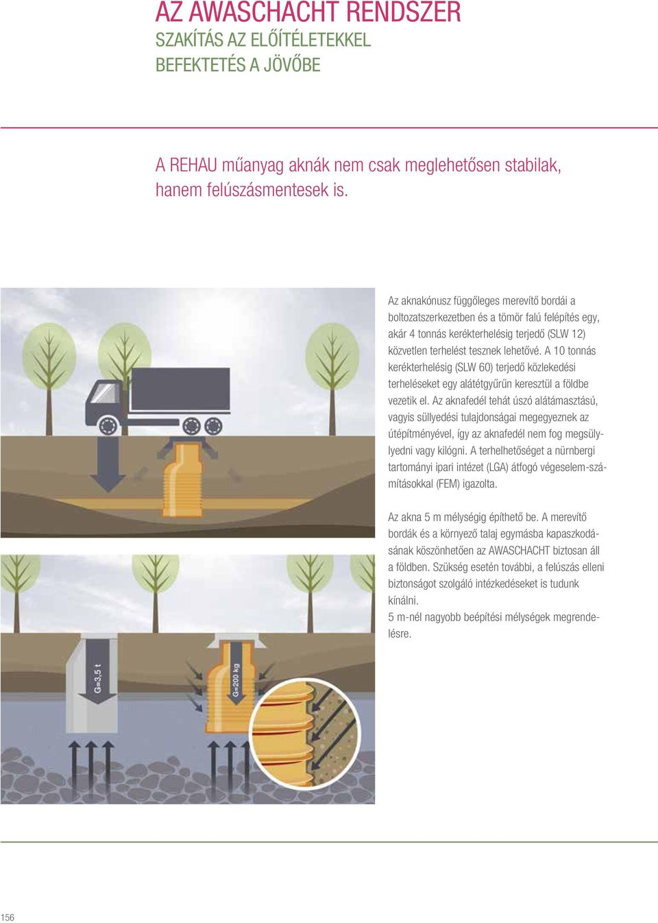 A 10 tonnás kerékterhelésig (SLW 60) terjedő közlekedési terheléseket egy alátétgyűrűn keresztül a földbe vezetik el.