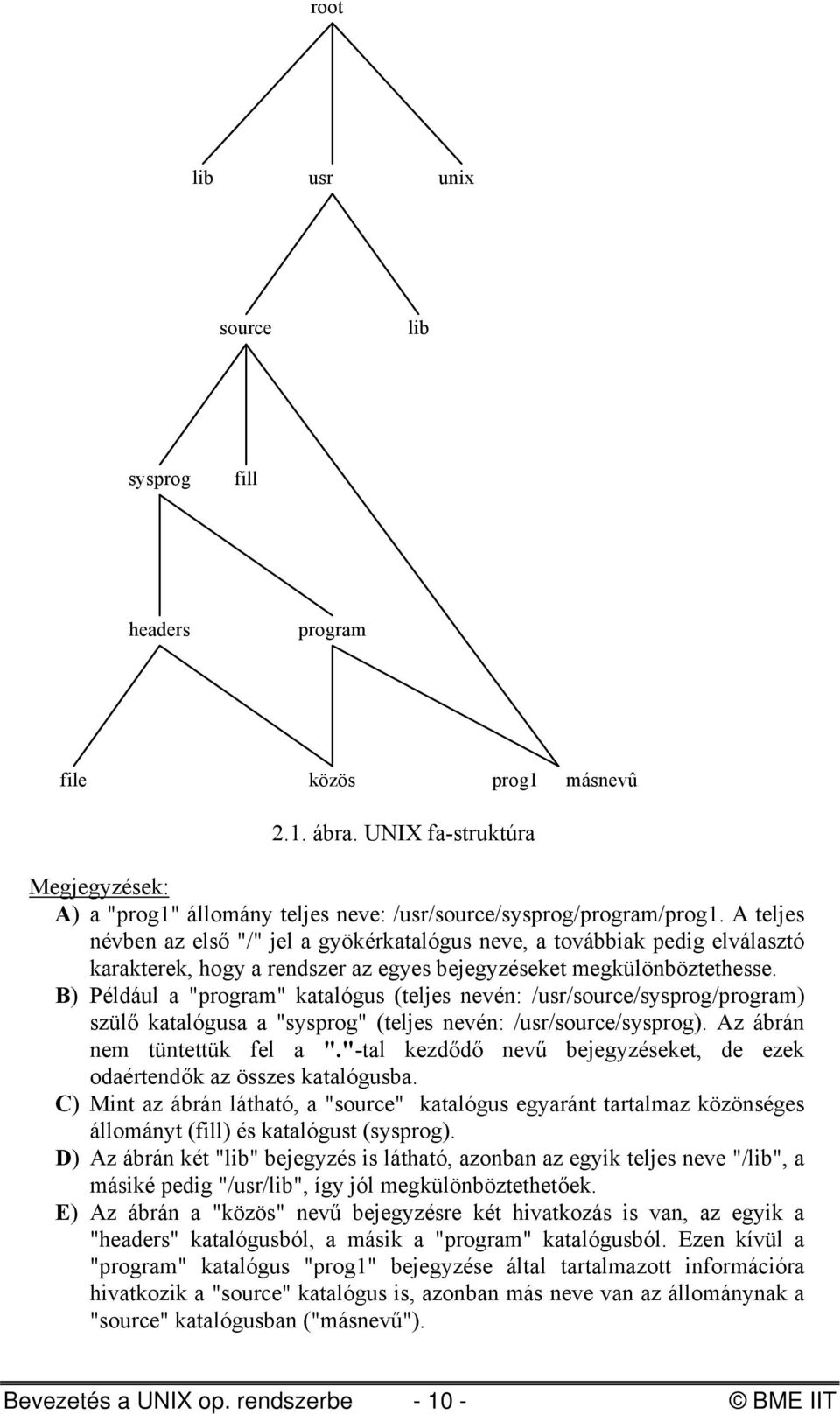 B) Például a "program" katalógus (teljes nevén: /usr/source/sysprog/program) szülő katalógusa a "sysprog" (teljes nevén: /usr/source/sysprog). Az ábrán nem tüntettük fel a ".